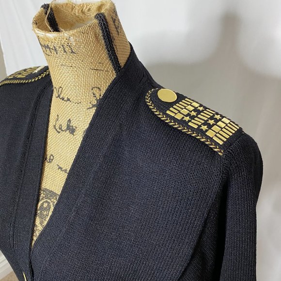 St. John Black Gold Wool Blend Button Up Cardigan Sweater - Picture 2 of 7